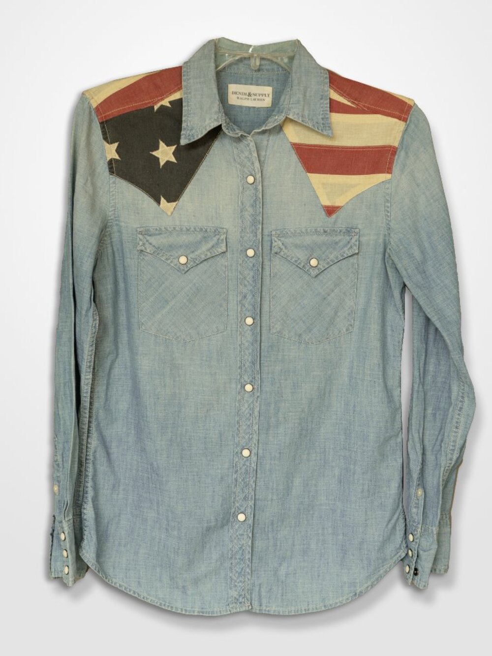 Vintage Denim & Supply Ralph Lauren Western Pearl Snap Shirt USA Flag Collar
